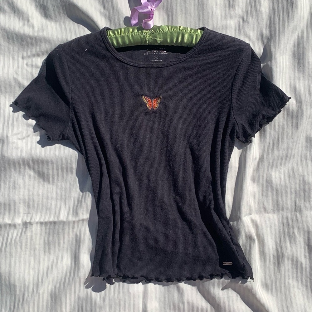 Black Butterfly Embroidered Women's Top
